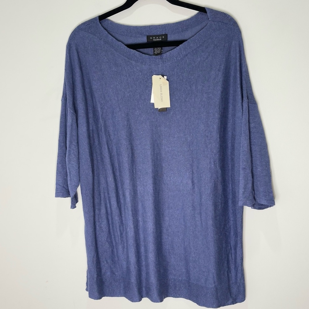 Grace Linen Blend Knit Sweater Oversized Boxy Size Large-XL NEW *B48